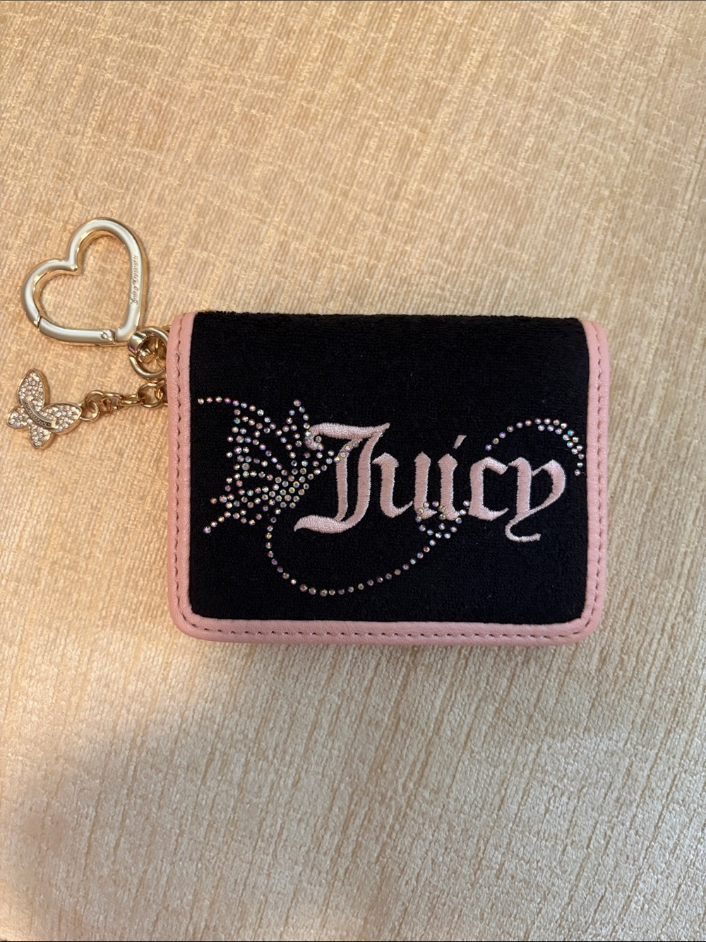 Juicy Couture Couture Black & Pink Rhinestone Key Card Wallet - Juicy Couture